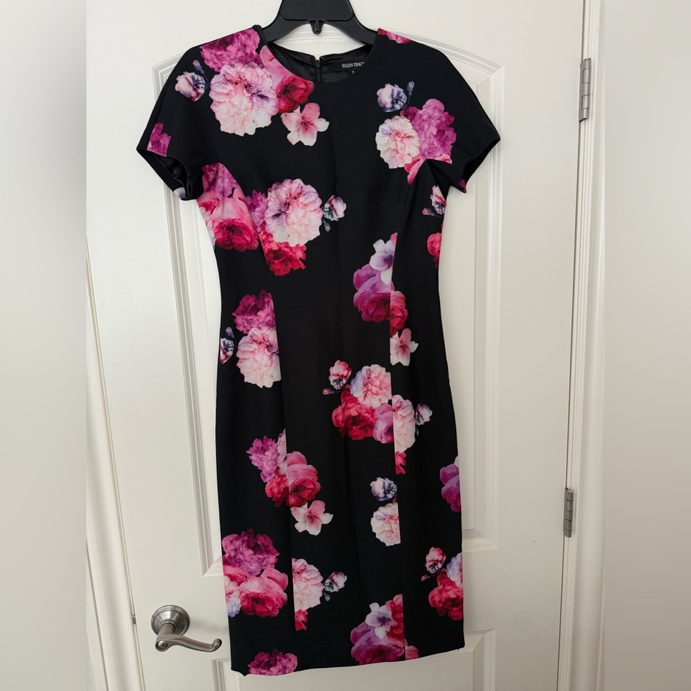 Ellen Tracy Black Dress with Pink Floral Design